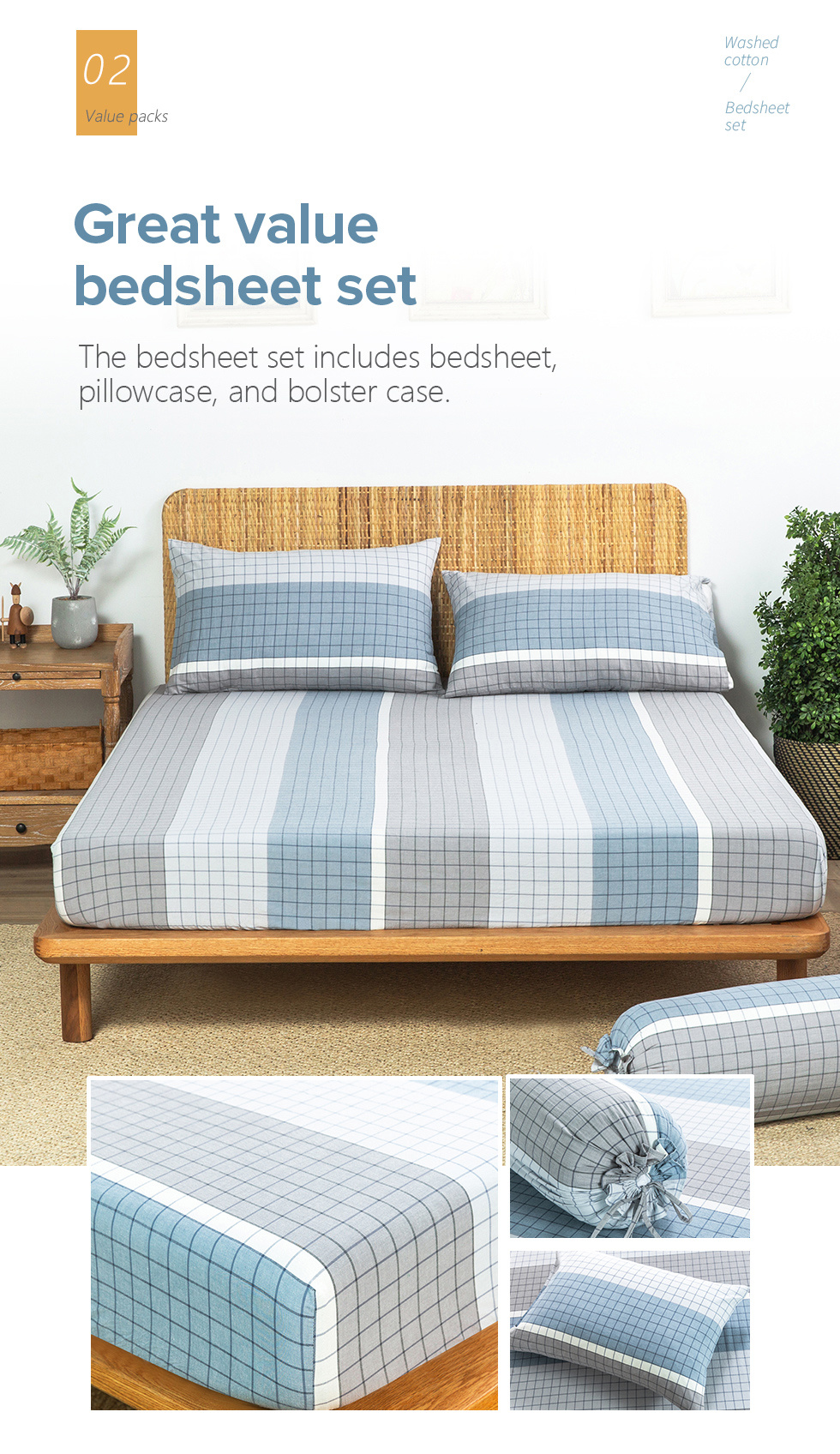 Washed Cotton Bedsheet Set-3
